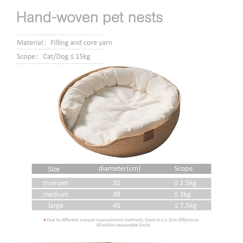 Soft Cat and Dog Bed in Bamboo Weave – Cozy Four-Season Sleep Nest - My Pet Serenity