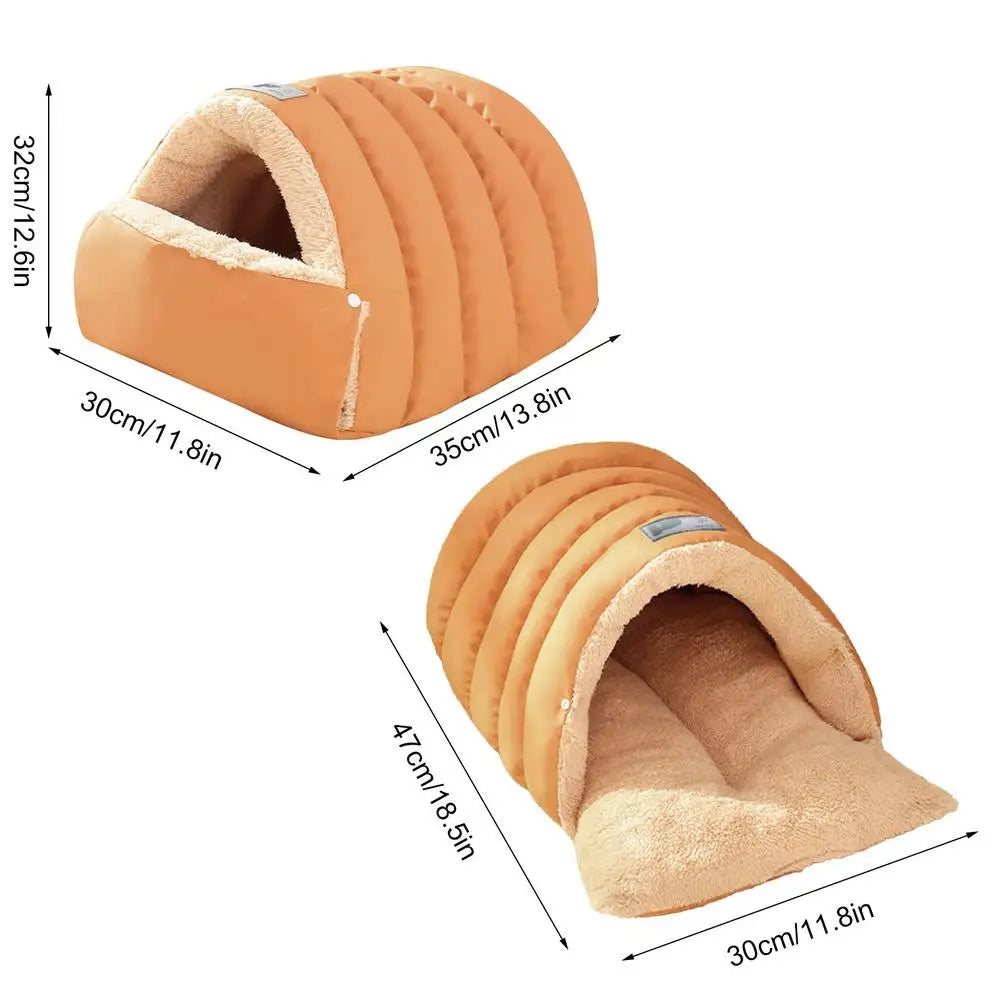 Semi-Enclosed Pet Cave Bed for Cats & Small Dogs Warm Windproof Nest - My Pet Serenity