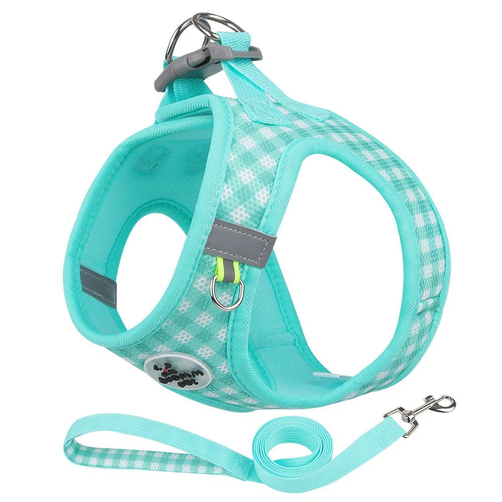 Checkered Pet Harness and Leash Set for Small Dogs & Cats, Breathable - My Pet Serenity