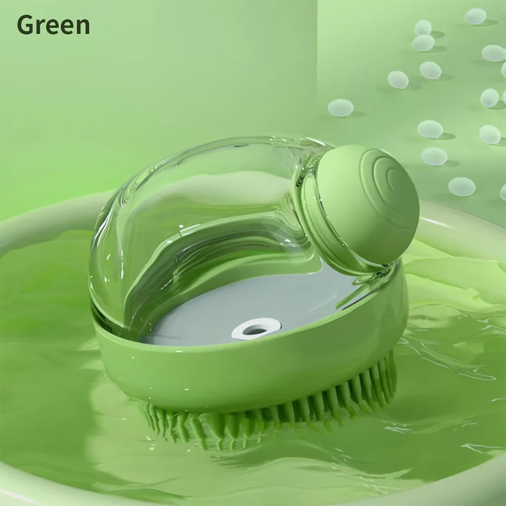 Dog Bath Brush with Soap Dispenser - Silicone Bristles, Pet Grooming - My Pet Serenity