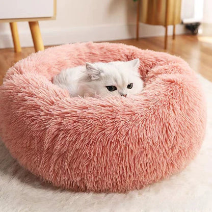 Round Plush Dog Bed and Cat Nest with Non-Slip Base, Warm Faux Fur - My Pet Serenity
