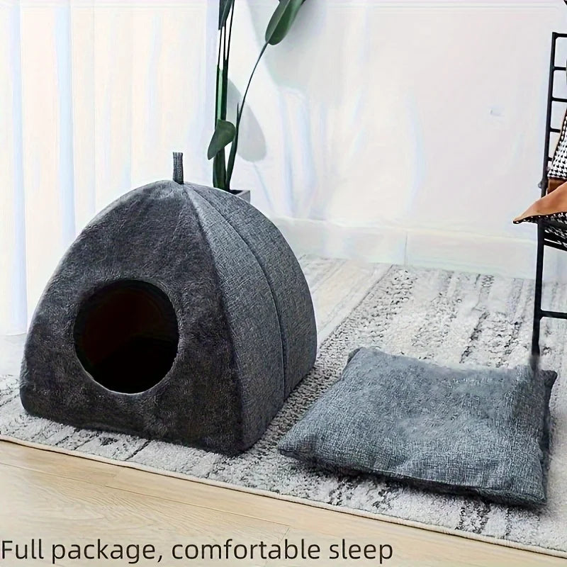 Semi-Enclosed Cat Bed Pet Tent for Cats and Small Dogs, Cozy Cave - My Pet Serenity