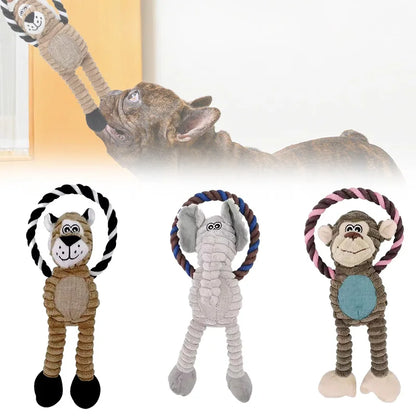 Dog Plush Squeaky Toy Set Lion, Elephant, Monkey – Interactive Chew - My Pet Serenity