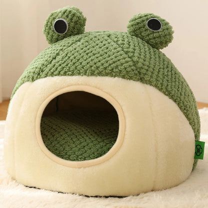 Winter Warm Dog Cat Nest Den - Plush Semi-Enclosed Frog Mattress - My Pet Serenity