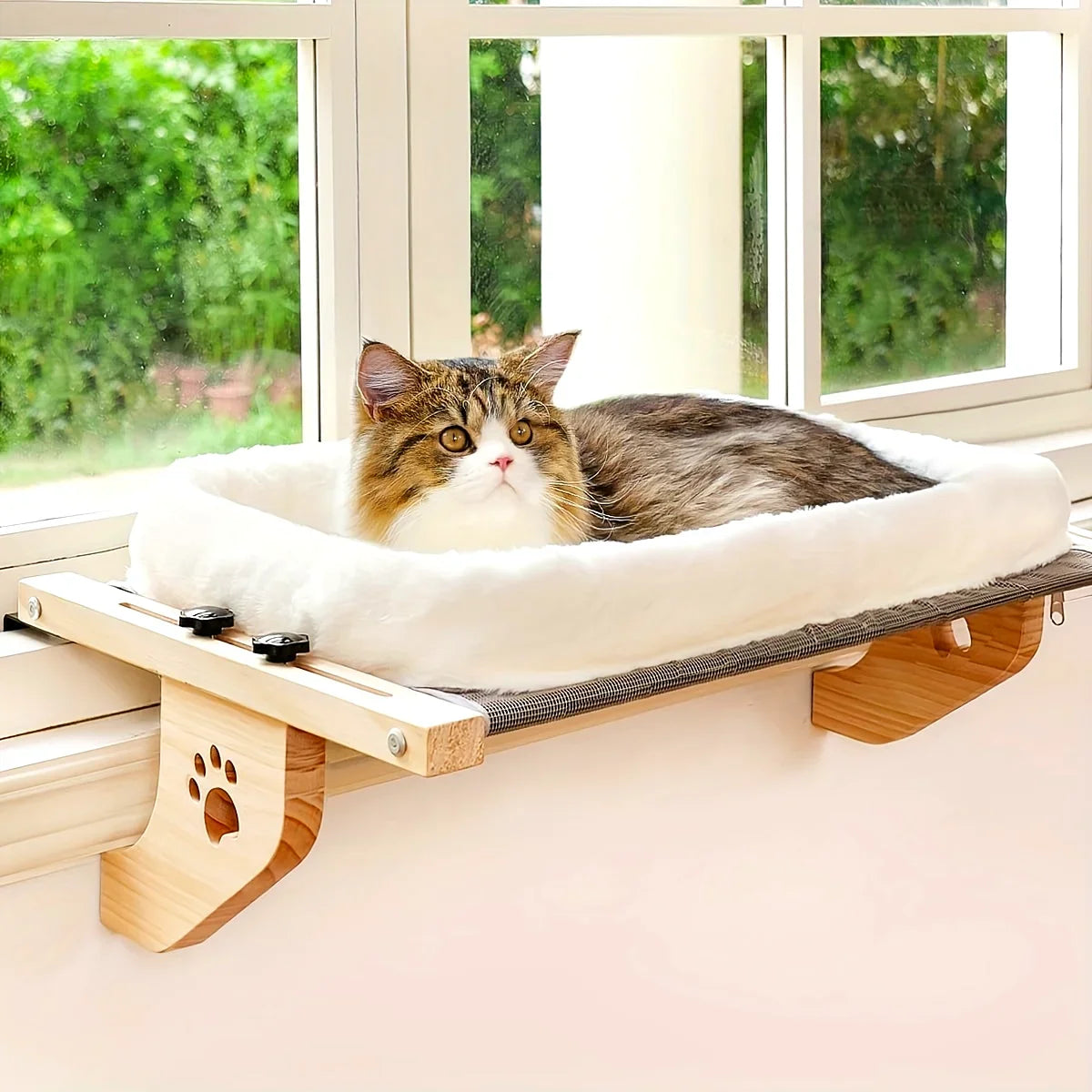 Adjustable Cat Window Perch with Fleece Hammock, Wall/Ceiling Mount - My Pet Serenity