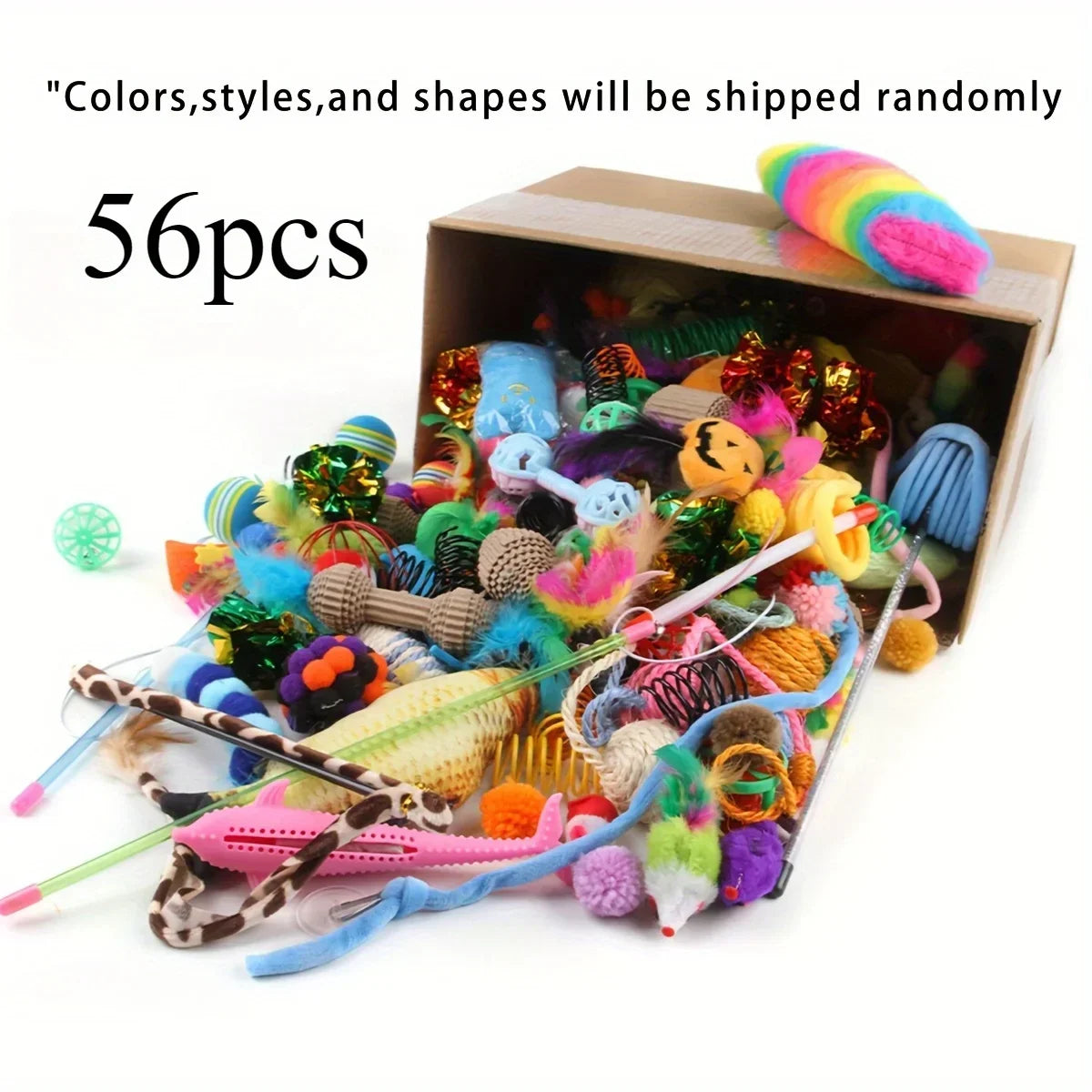 Cat Toys Mix Pack (56/28/14 pcs): Plastic & Plush for Multiple Cats - My Pet Serenity