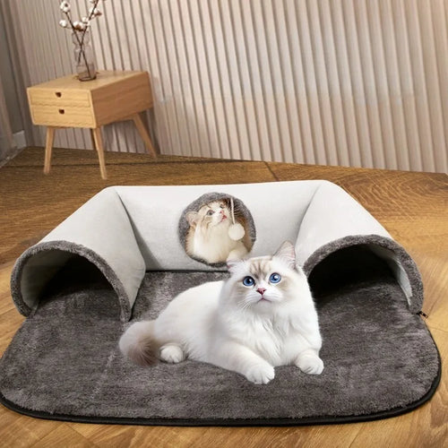 U-shaped Cat Tunnel Bed – Interactive Hide & Seek Nest, Washable - My Pet Serenity