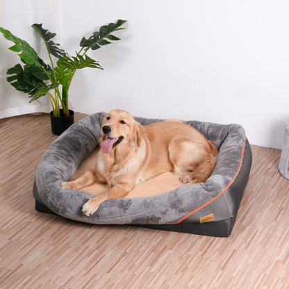 Large orthopedic memory foam dog bed with bolster and waterproof - My Pet Serenity