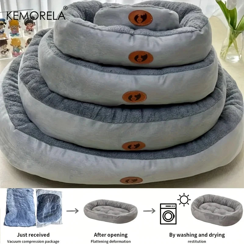 Plush Oval Pet Bed for Dogs & Cats Washable All-Season Cushion - My Pet Serenity