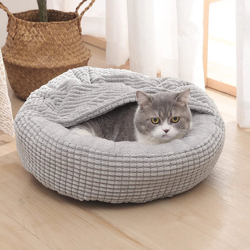 Hooded Orthopedic Donut Dog Bed Fluffy Washable Non-Slip Calming Cave - My Pet Serenity