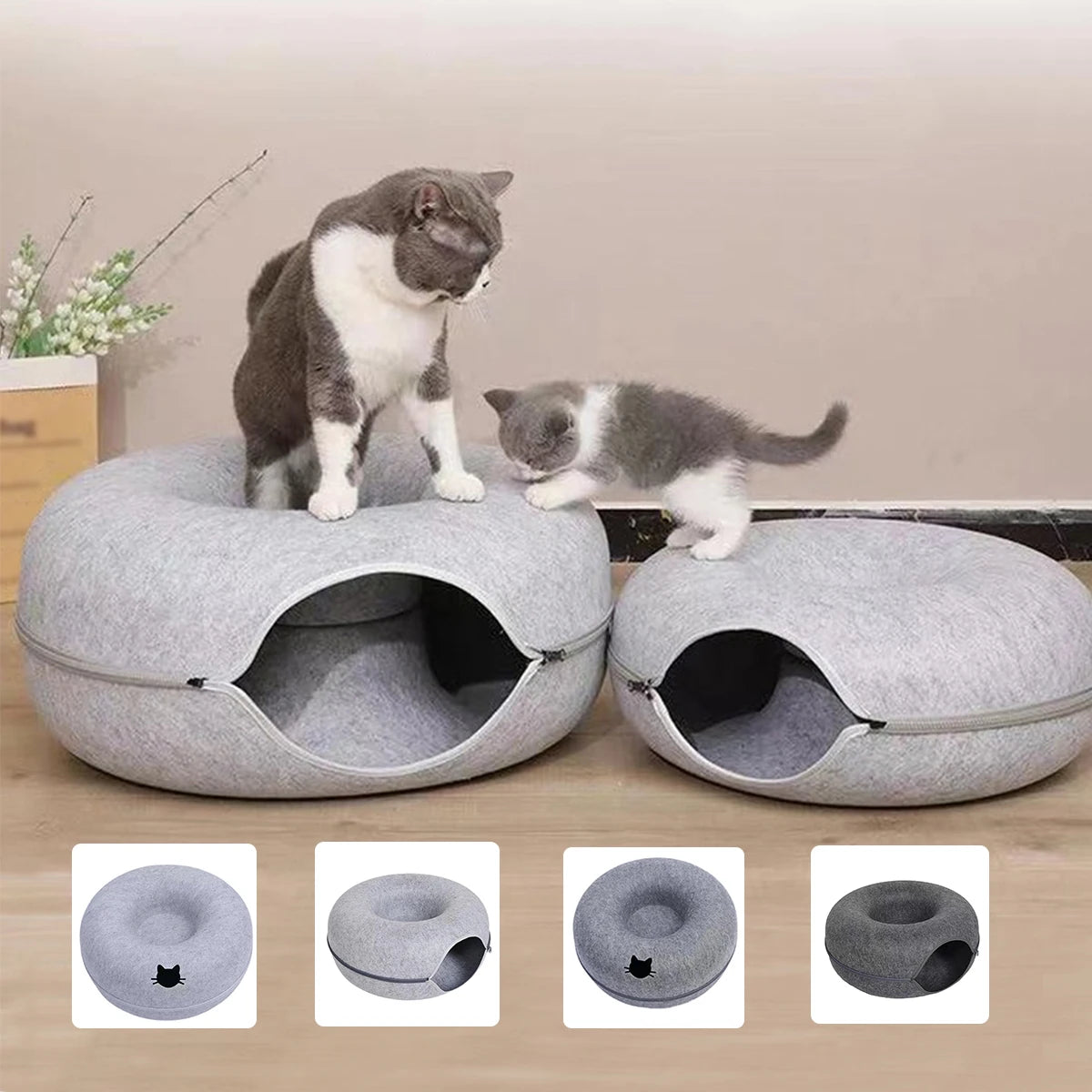 Cat Tunnel Bed - Interactive Felt Indoor Toy for Cats and Kittens - My Pet Serenity