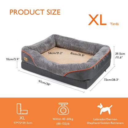 Large orthopedic memory foam dog bed with bolster and waterproof - My Pet Serenity