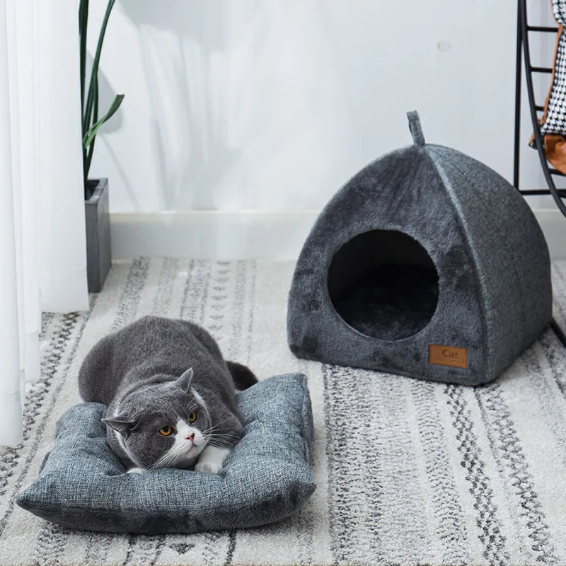 Semi-Enclosed Cat Bed Pet Tent for Cats and Small Dogs, Cozy Cave - My Pet Serenity