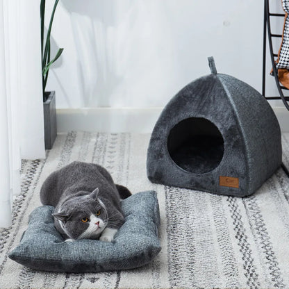 Semi-Enclosed Cat Bed Pet Tent for Cats and Small Dogs, Cozy Cave - My Pet Serenity