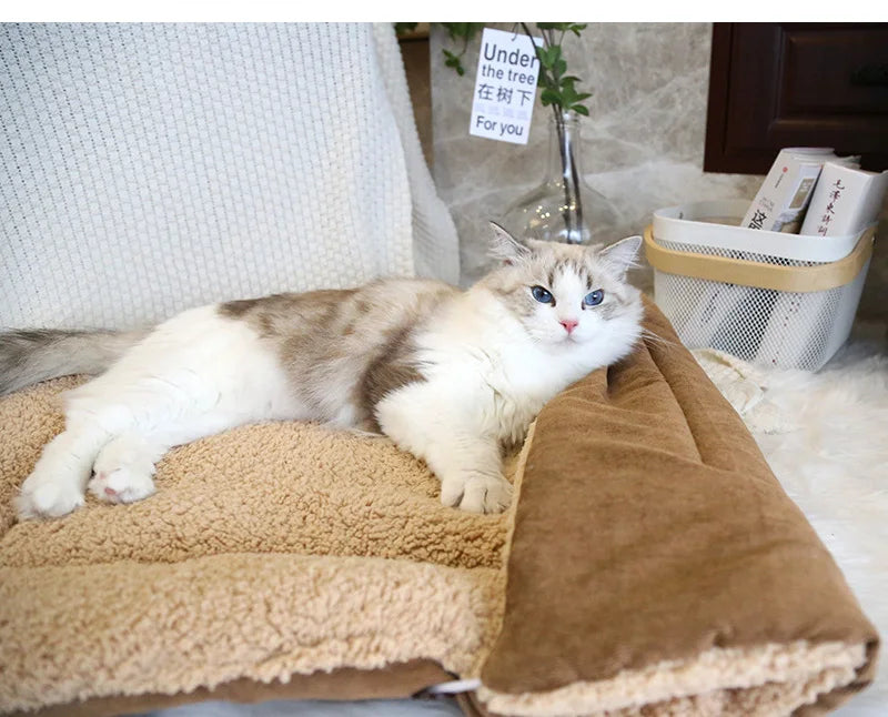 Warm Thick Cat Bed, Foldable Pet Mat for Cats and Small Dogs, Indoor - My Pet Serenity