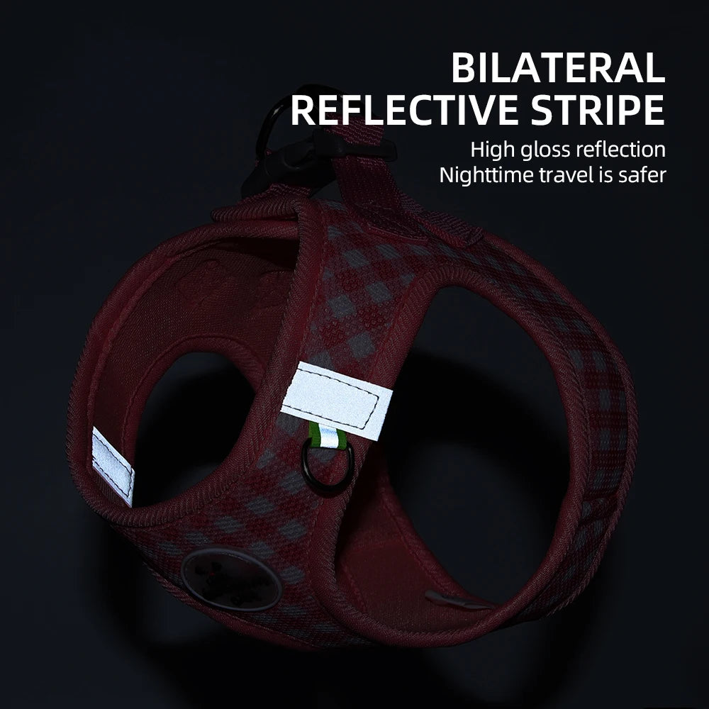 Checkered Pet Harness and Leash Set for Small Dogs & Cats, Breathable - My Pet Serenity