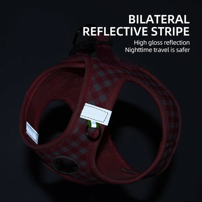 Checkered Pet Harness and Leash Set for Small Dogs & Cats, Breathable - My Pet Serenity