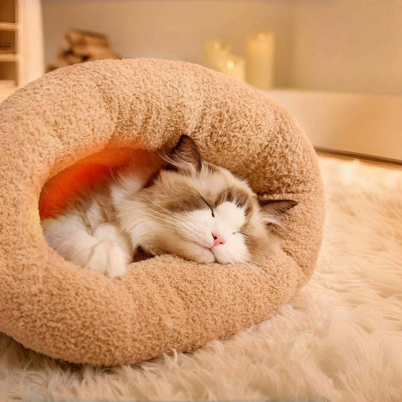Thermal Cat Cave Bed with Enclosed Sleeping Bag for Anxious Cats - My Pet Serenity