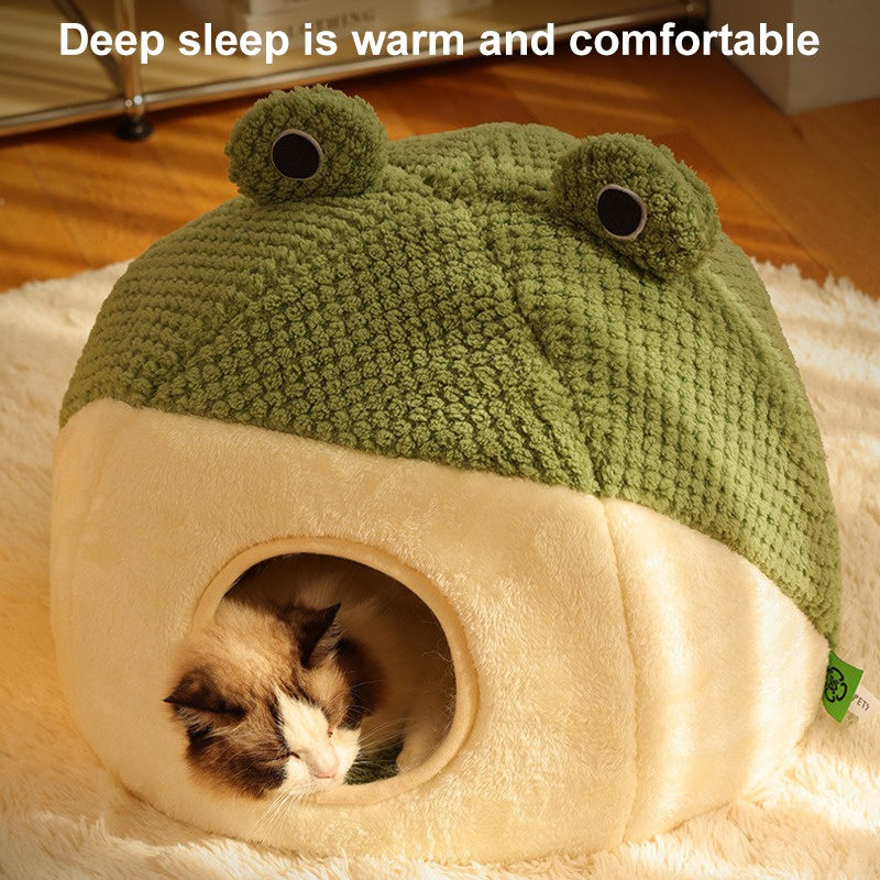 Winter Warm Dog Cat Nest Den - Plush Semi-Enclosed Frog Mattress - My Pet Serenity