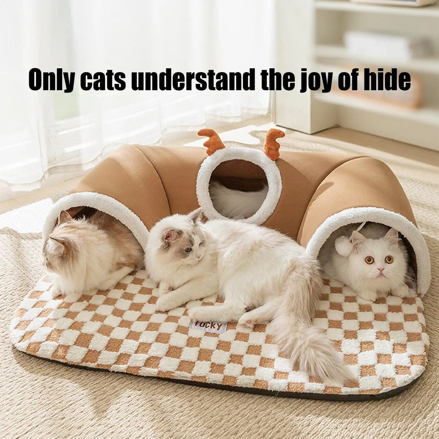 Cat Bed, Foldable Play Tunnel & Tent with Plush Mat – Indoor Hideaway - My Pet Serenity