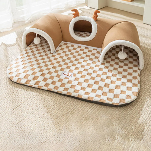 Cat Bed, Foldable Play Tunnel & Tent with Plush Mat – Indoor Hideaway - My Pet Serenity