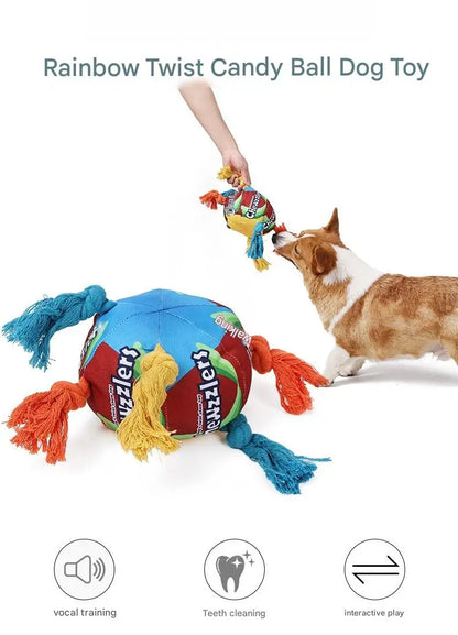 Rainbow Twist Candy Dog Chew Toy with Squeaker - Bite-Resistant - My Pet Serenity