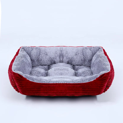 Square Plush Dog Cat Bed - Medium/Small Calming Kennel Sofa Cushion - My Pet Serenity