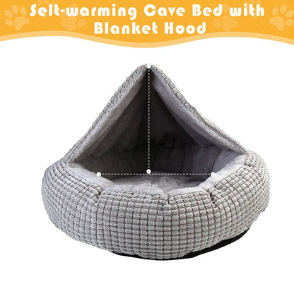 Hooded Orthopedic Donut Dog Bed Fluffy Washable Non-Slip Calming Cave - My Pet Serenity
