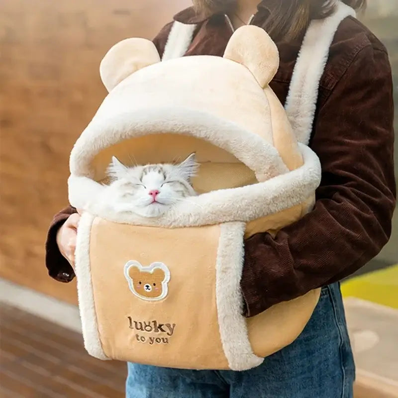 Plush Backpack Carrier for Small Cats and Dogs, Portable Travel - My Pet Serenity