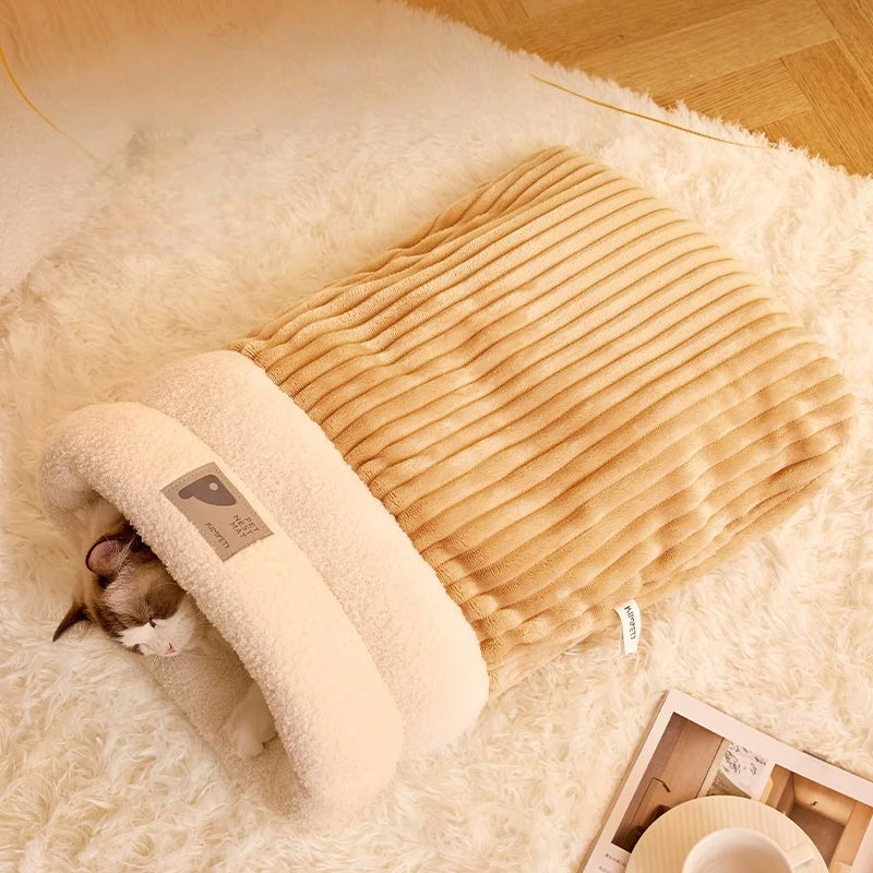 Thermal Cat Cave Bed with Enclosed Sleeping Bag for Anxious Cats - My Pet Serenity