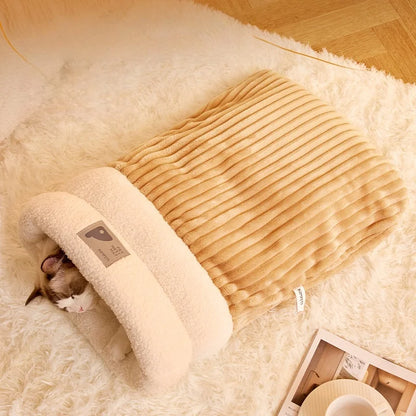 Thermal Cat Cave Bed with Enclosed Sleeping Bag for Anxious Cats - My Pet Serenity