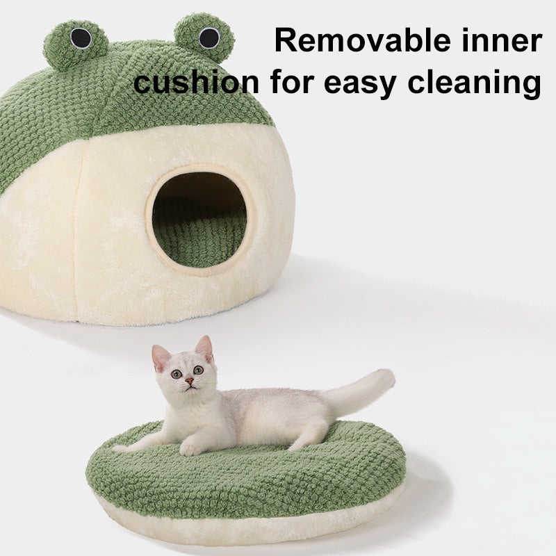 Winter Warm Dog Cat Nest Den - Plush Semi-Enclosed Frog Mattress - My Pet Serenity