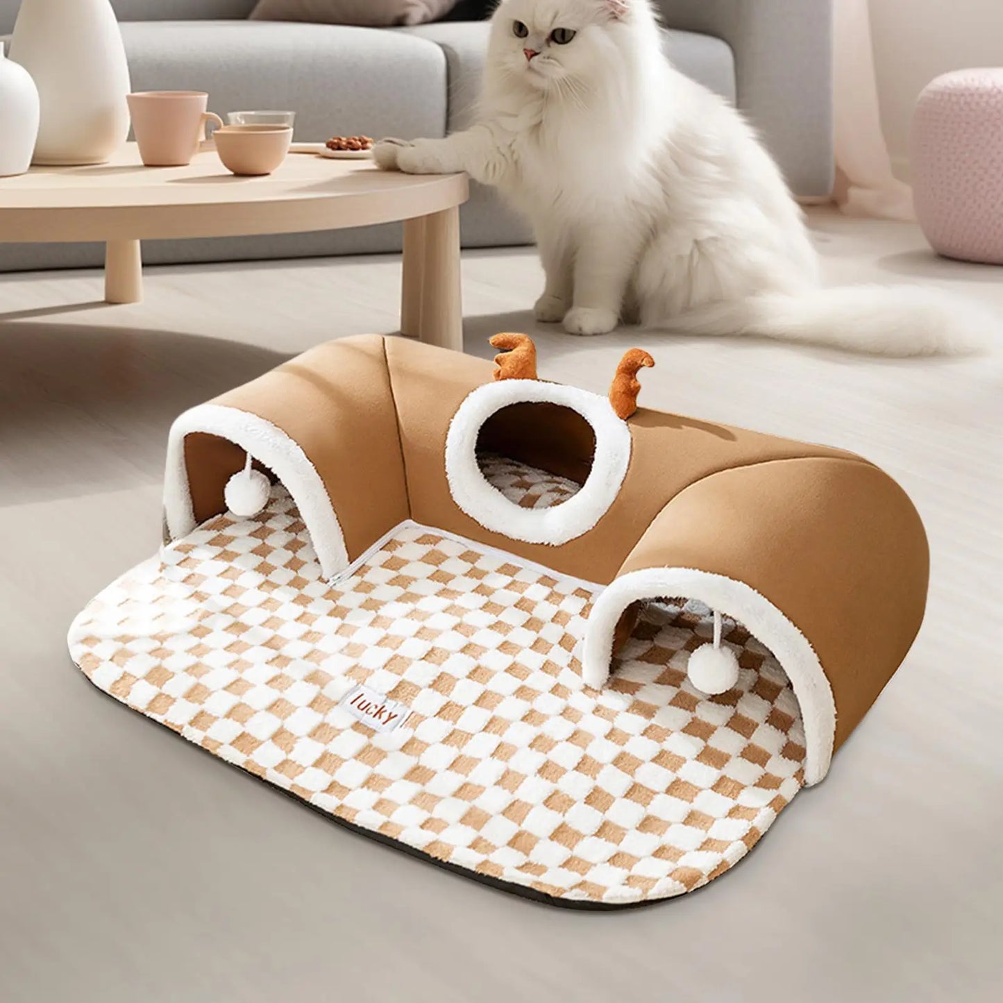 Cat Bed, Foldable Play Tunnel & Tent with Plush Mat – Indoor Hideaway - My Pet Serenity