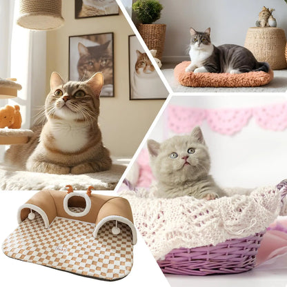 Cat Bed, Foldable Play Tunnel & Tent with Plush Mat – Indoor Hideaway - My Pet Serenity