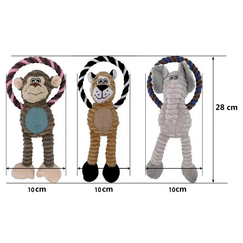 Dog Plush Squeaky Toy Set Lion, Elephant, Monkey – Interactive Chew - My Pet Serenity