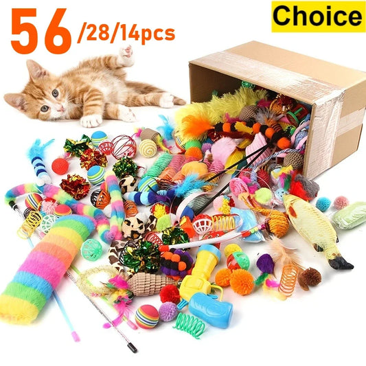 Cat Toys Mix Pack (56/28/14 pcs): Plastic & Plush for Multiple Cats - My Pet Serenity