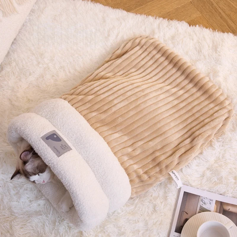 Thermal Cat Cave Bed with Enclosed Sleeping Bag for Anxious Cats - My Pet Serenity