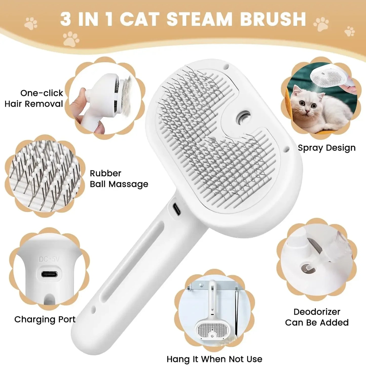 Pet grooming steam brush for dogs and cats - hair removal & cleaning - My Pet Serenity