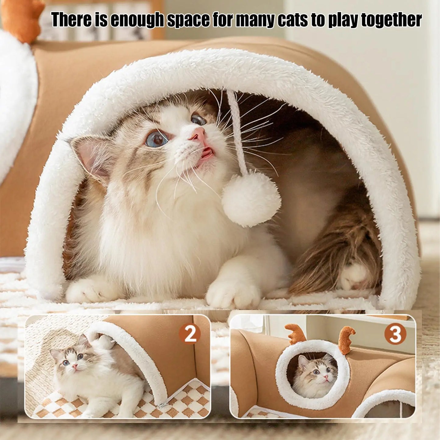 Cat Bed, Foldable Play Tunnel & Tent with Plush Mat – Indoor Hideaway - My Pet Serenity