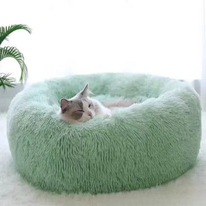 Round Plush Dog Bed and Cat Nest with Non-Slip Base, Warm Faux Fur - My Pet Serenity