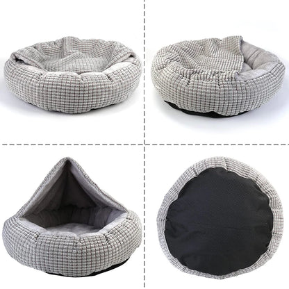 Hooded Orthopedic Donut Dog Bed Fluffy Washable Non-Slip Calming Cave - My Pet Serenity