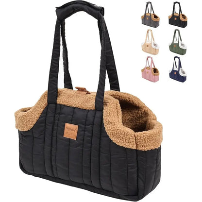 Small Dog Carrier Tote Winter Fleece, Harness Clip, Waterproof Bag - My Pet Serenity