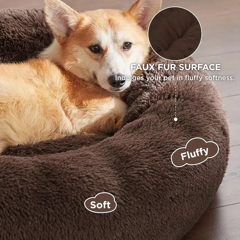 Round Dog and Cat Bed Winter Plush Washable Pet Bed for All Sizes - My Pet Serenity