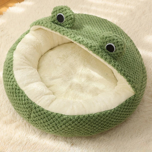 Winter Warm Dog Cat Nest Den - Plush Semi-Enclosed Frog Mattress - My Pet Serenity