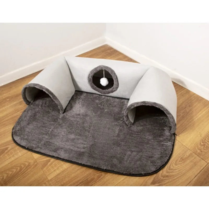 U-shaped Cat Tunnel Bed – Interactive Hide & Seek Nest, Washable - My Pet Serenity