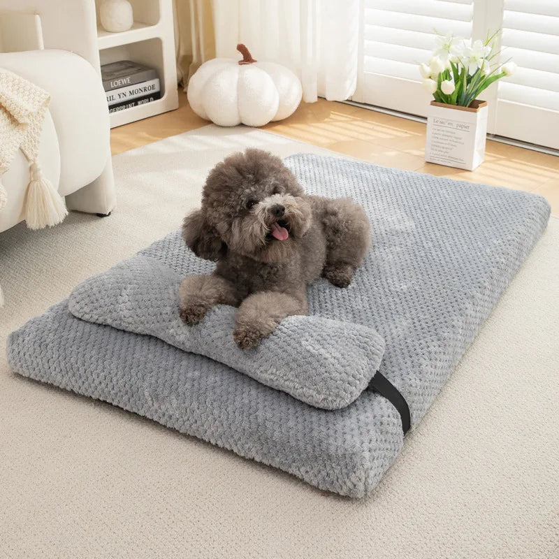 Warm Calming Dog Bed with Pillow Plush Mat Removable Winter Cover for Dogs and Cats - My Pet Serenity