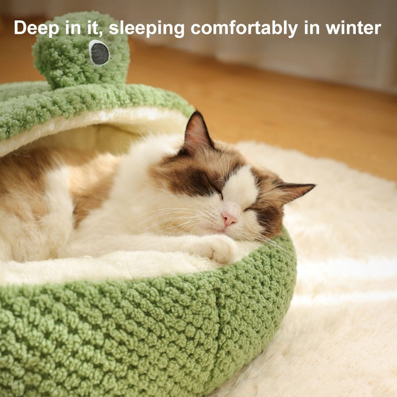 Winter Warm Dog Cat Nest Den - Plush Semi-Enclosed Frog Mattress - My Pet Serenity