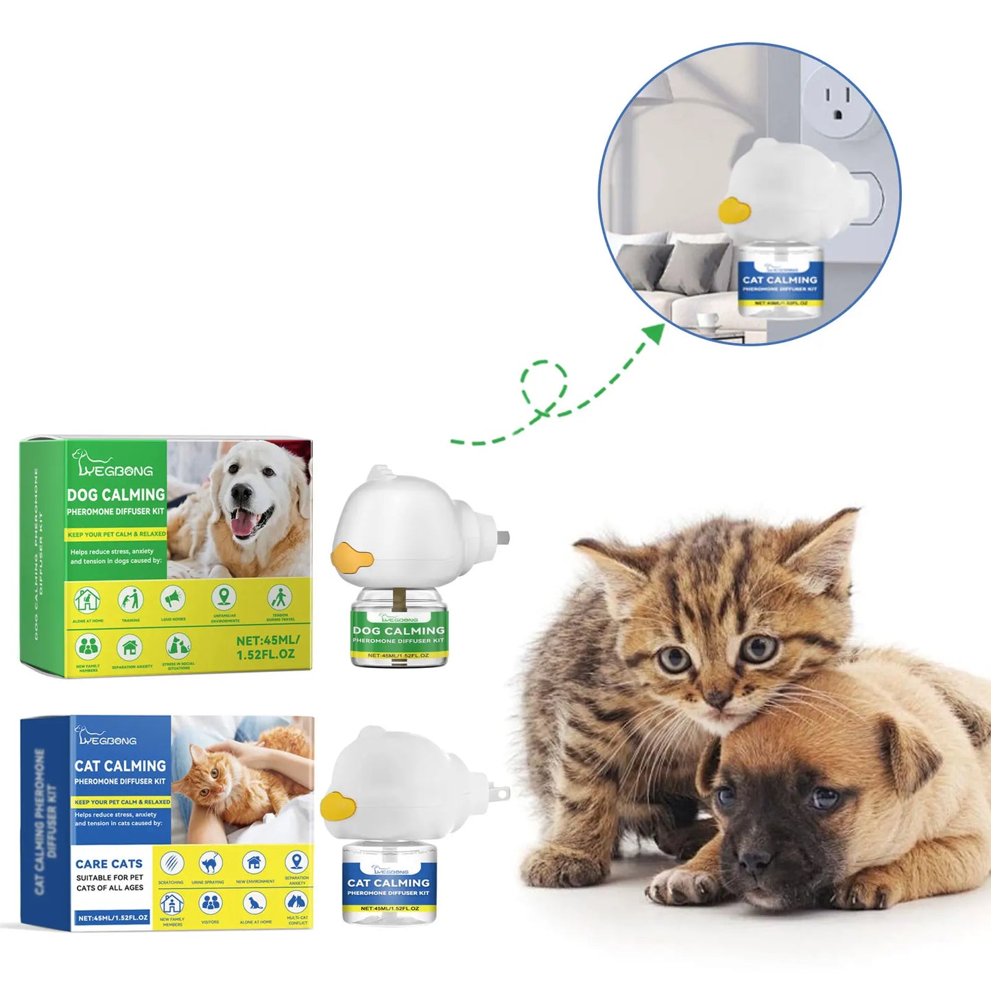 Pet pheromone calming diffuser for cats and dogs plug-in refill spray - My Pet Serenity