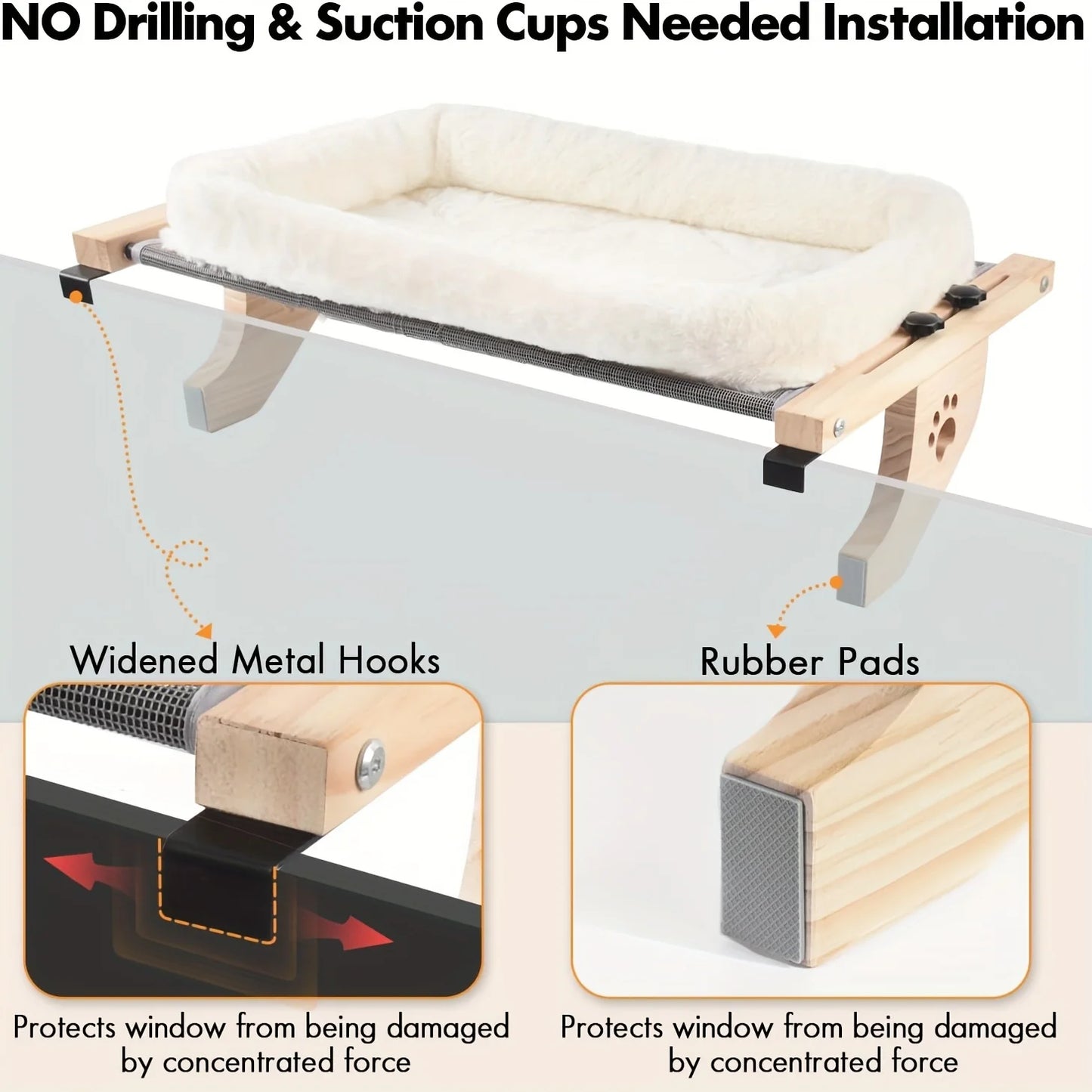 Adjustable Cat Window Perch with Fleece Hammock, Wall/Ceiling Mount - My Pet Serenity