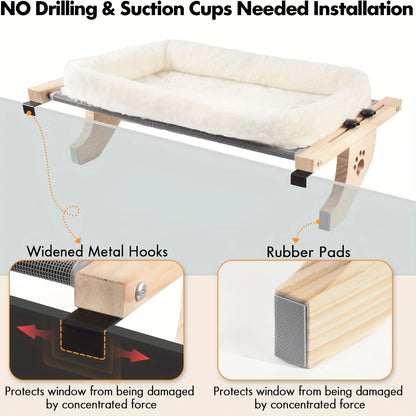 Adjustable Cat Window Perch with Fleece Hammock, Wall/Ceiling Mount - My Pet Serenity